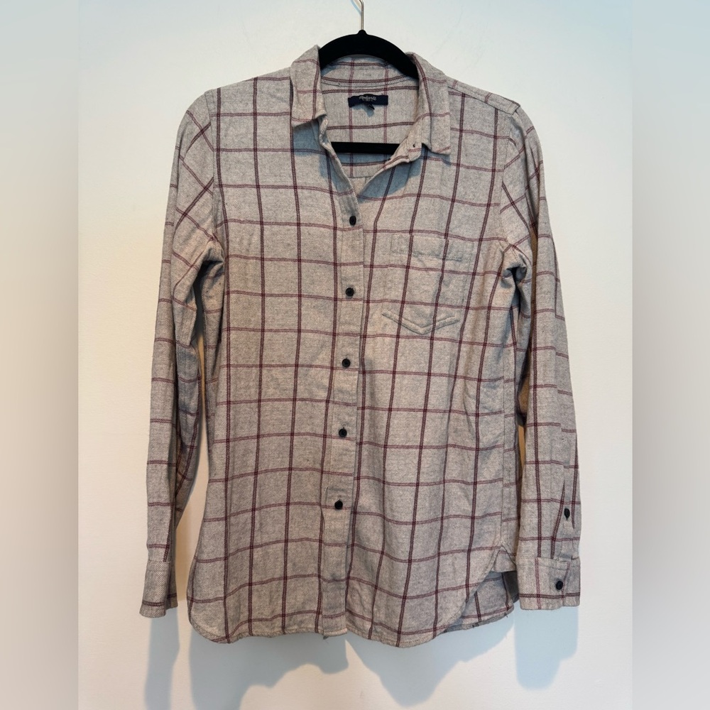 Madewell Gray Button Down Flannel Shirt, Size Medium